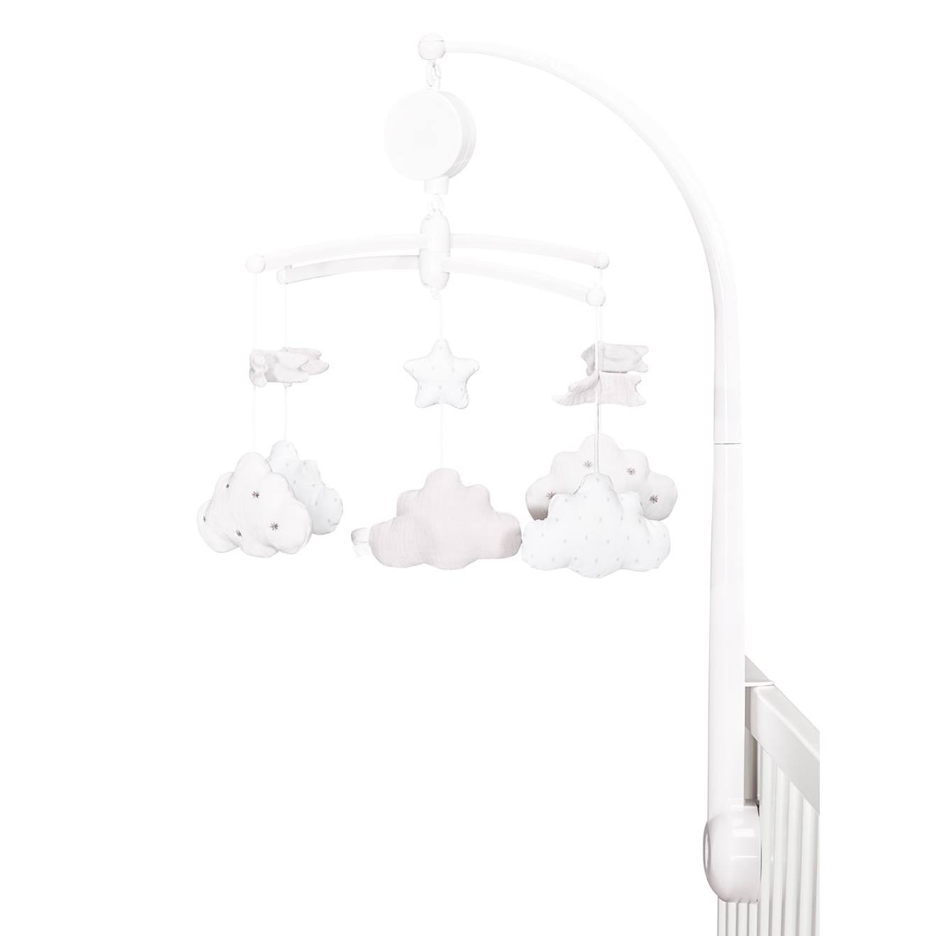 Mobile Musical En Velours Blanc/gris