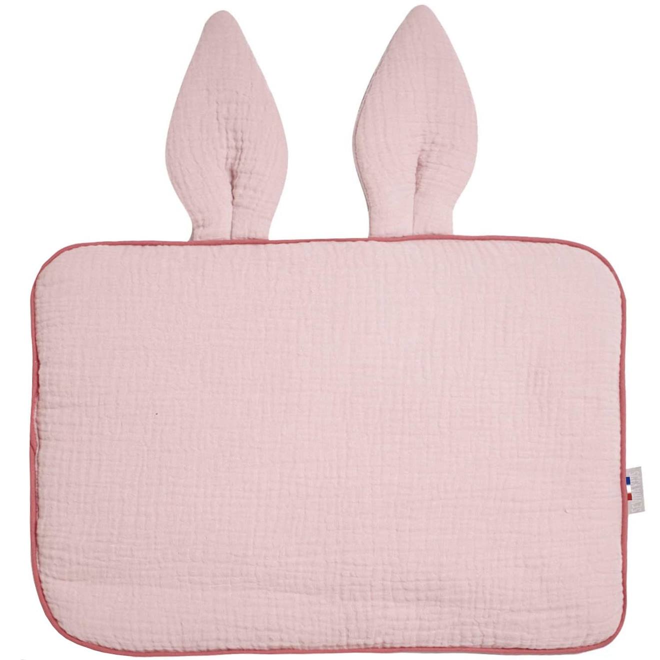 Sevira kids - Oreiller Plat Lapin En Gaze De Coton Jeanne Vieux Rose