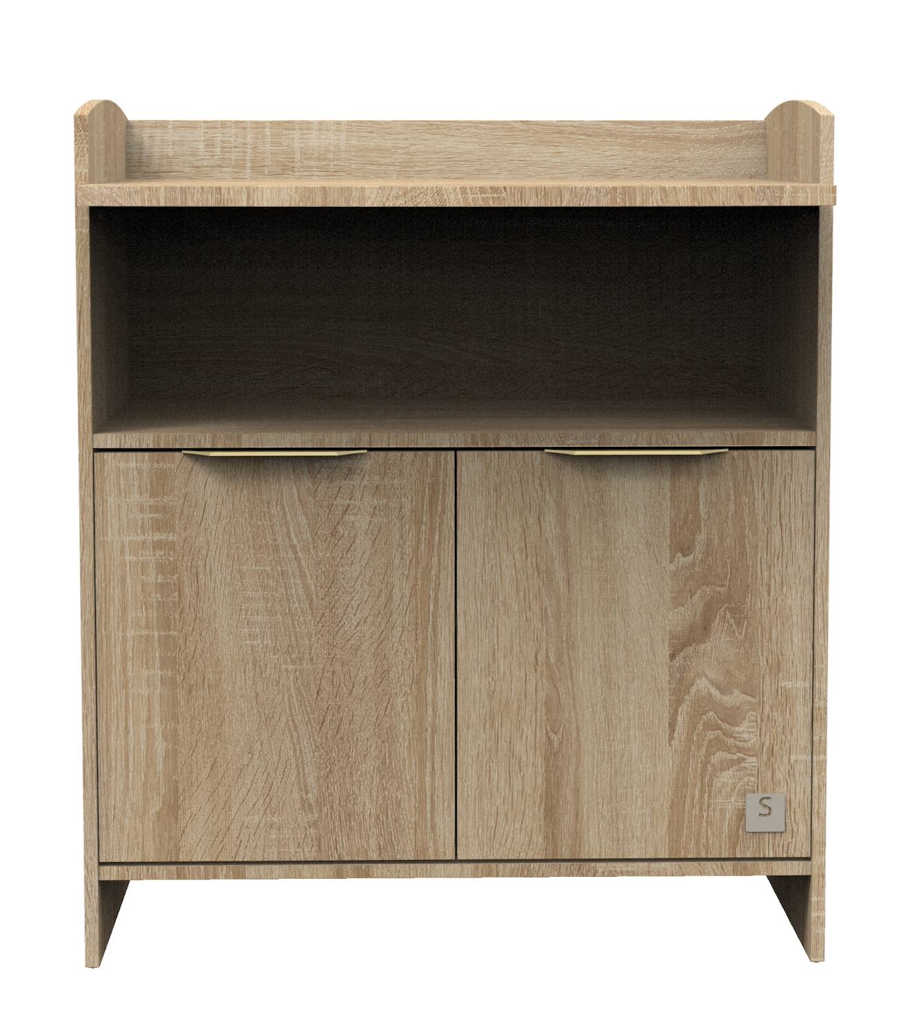 Commode À Langer 2 Portes Et Une Niche Avec Poignées Dorées Décor Chêne Doré - Azur Marron