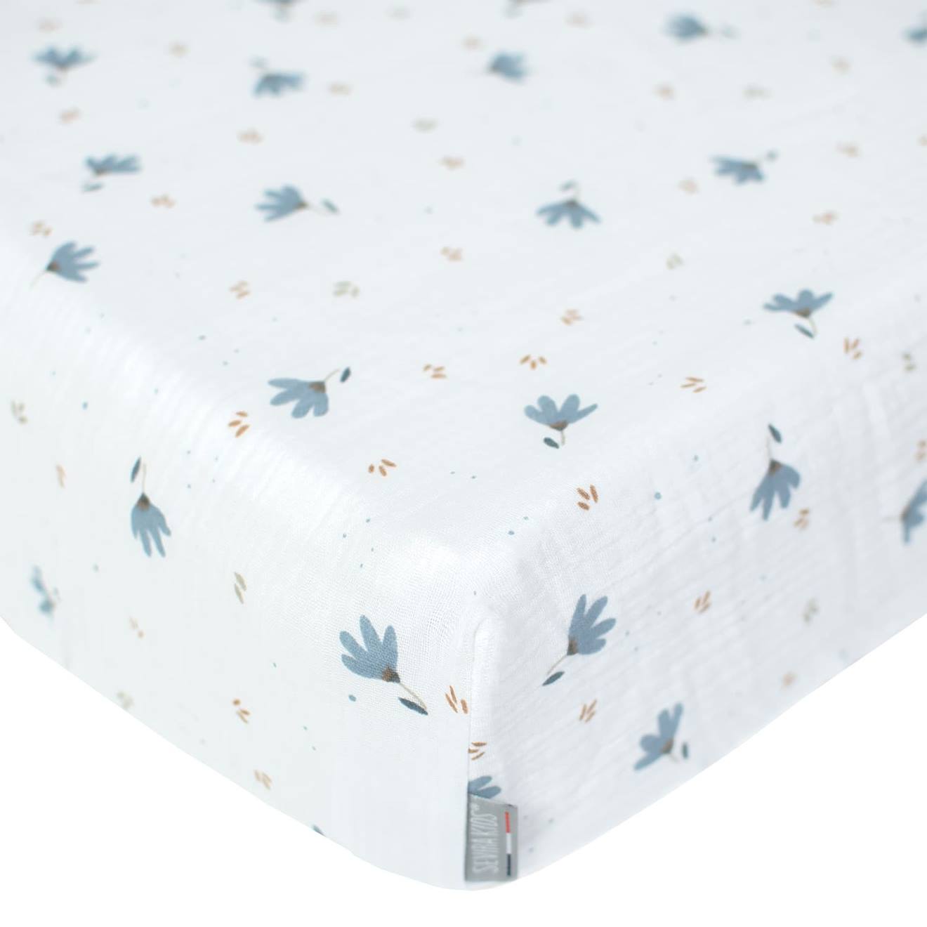 Sevira kids - Drap-housse En Gaze De Coton Blanc Imprimé Bleuet