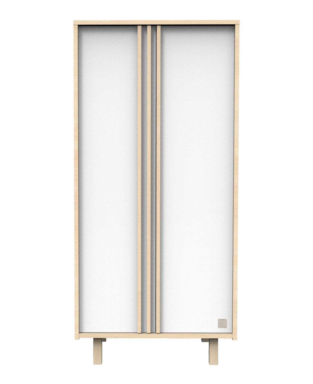 Armoire 2 Portes En Décor Chêne Velours Et Avec Appliques En Bois - Nature Blanc