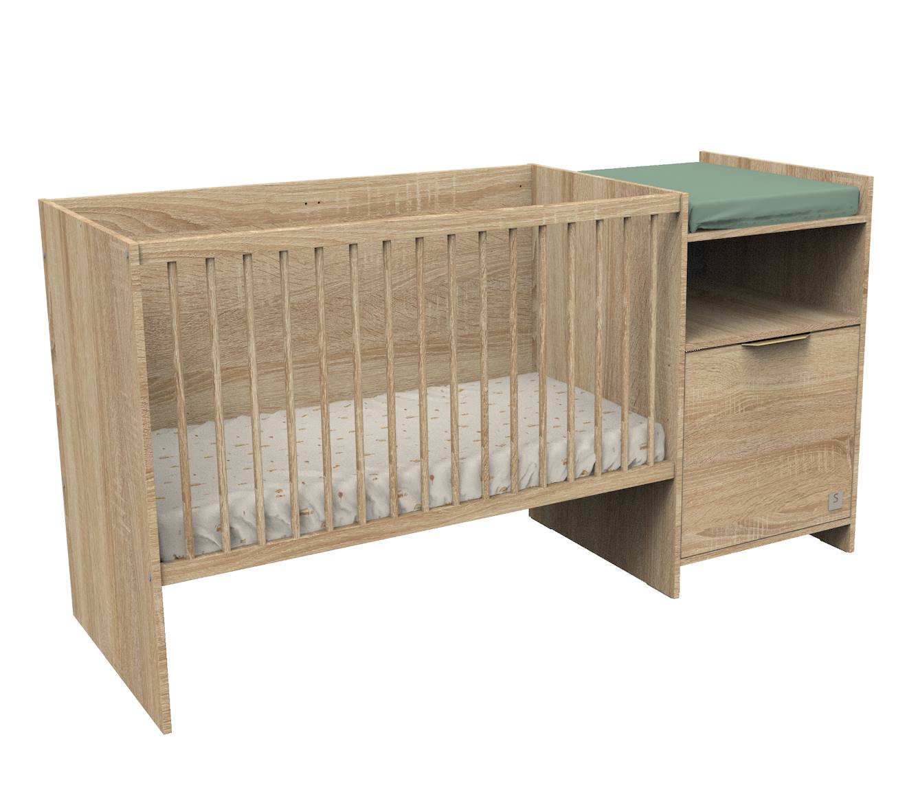Lit Bébé Combiné Évolutif Avec Porte Décor Chêne Doré - Azur Marron