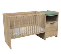 Chambre et rangement-Lit bébé combiné évolutif avec porte décor chêne doré - azur