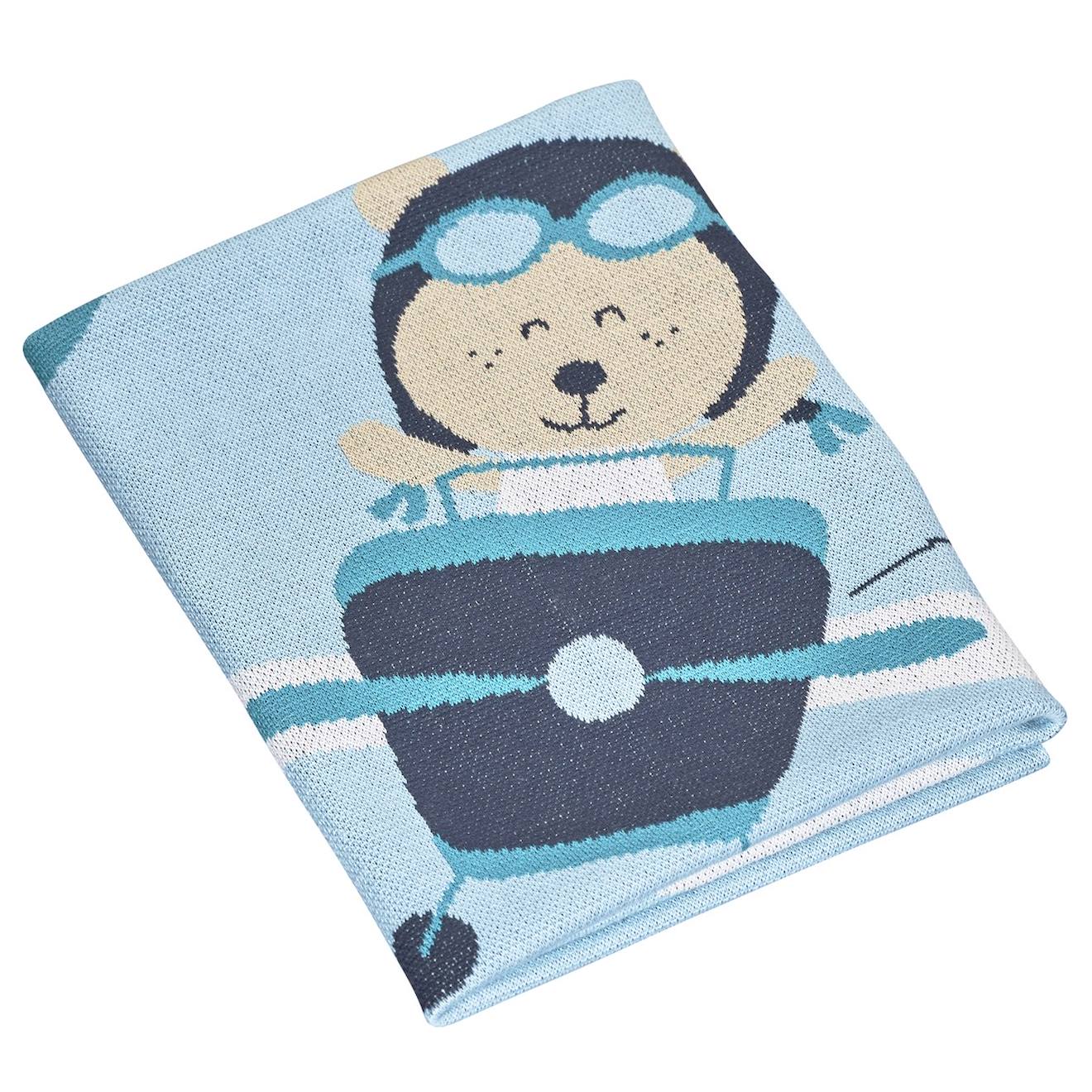 Couverture Maille En Coton Bleu