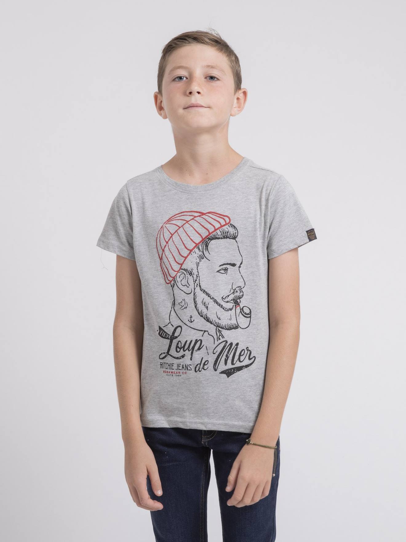 T-shirt Col Rond Pur Coton Jouancy Garçon Gris Clair