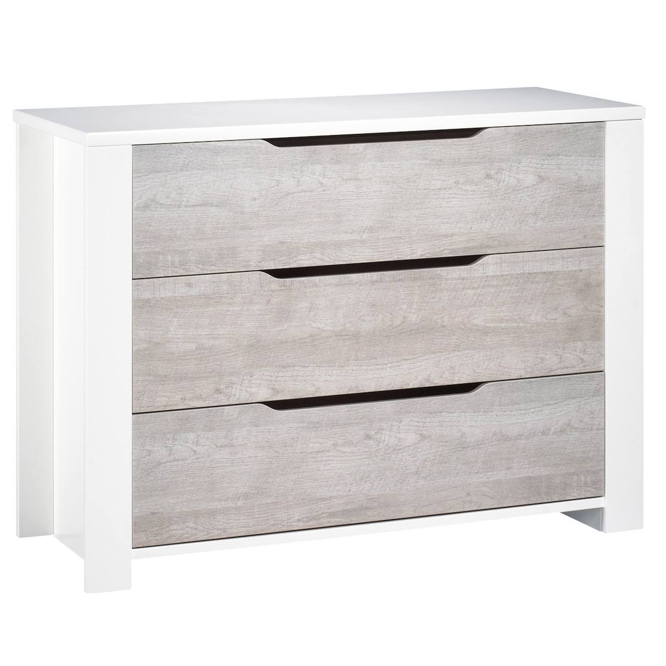 Commode 3 Tiroirs En Bois - Loft Gris/blanc