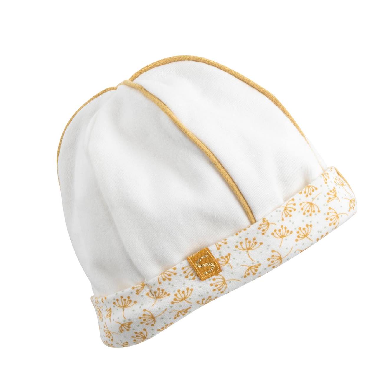 Bonnet De Naissance En Coton Blanc/jaune