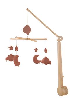 Puériculture-Mobile musical bébé en bois avec 4 jouets - uni petale