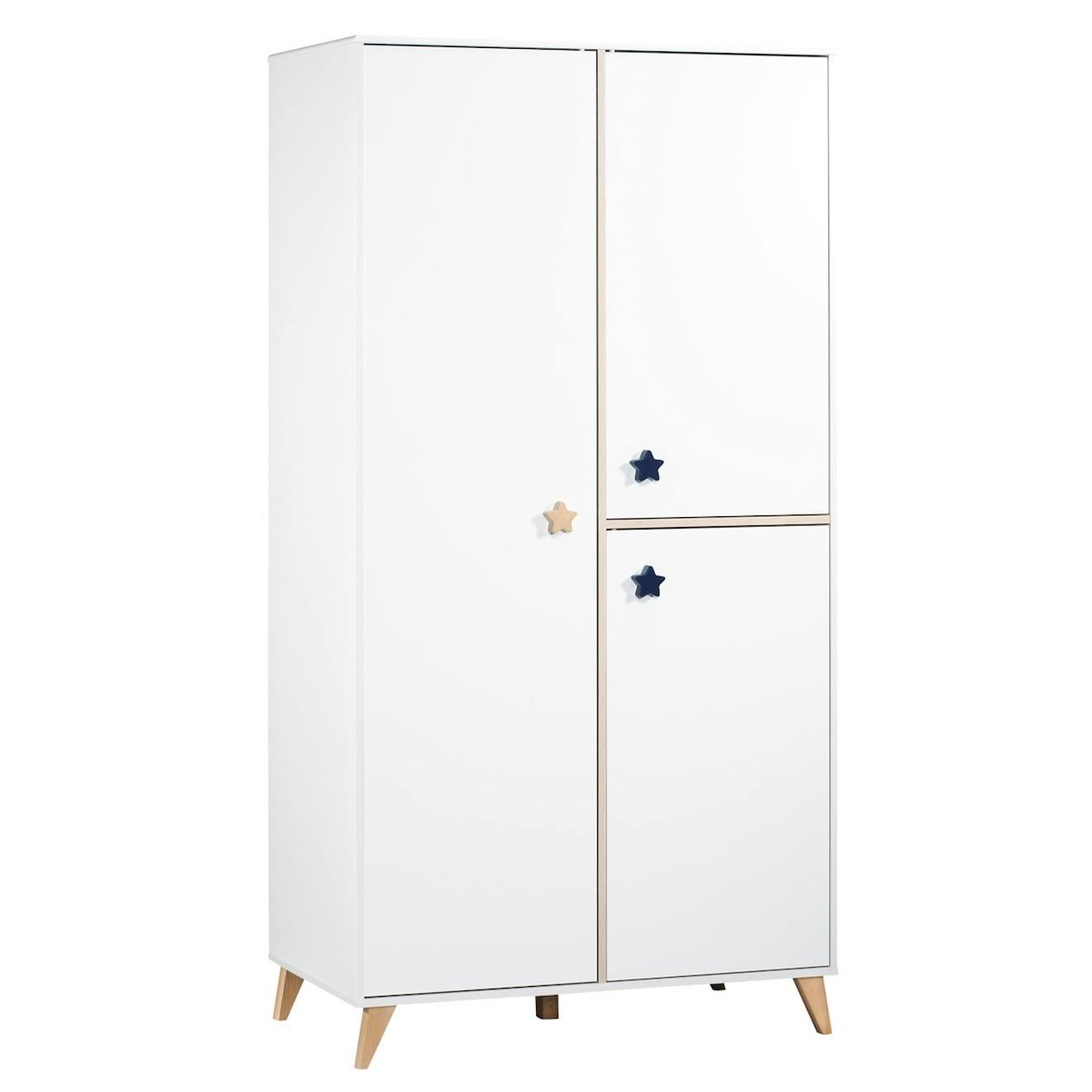 Armoire 3 Portes Bébé Boutons Étoile Blanc