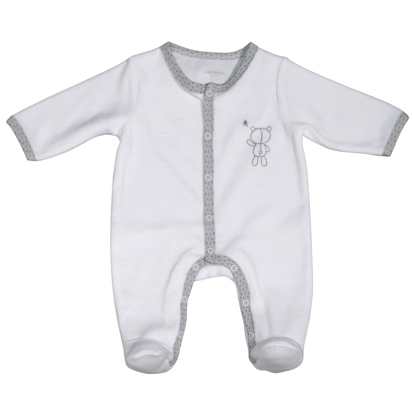 Pyjama Bébé En Velours À Manches Longues Blanc/gris Foncé