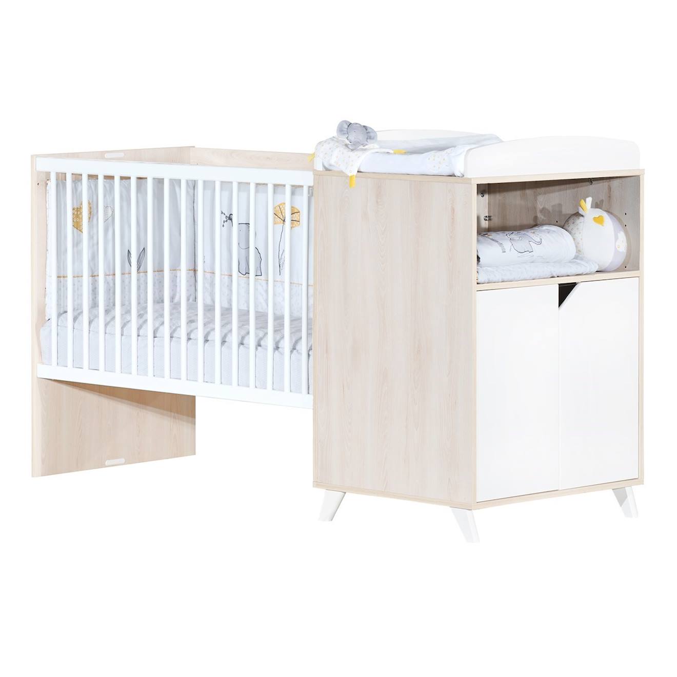 Lit Bébé Combiné Évolutif En Bois - Scandi Blanc/beige