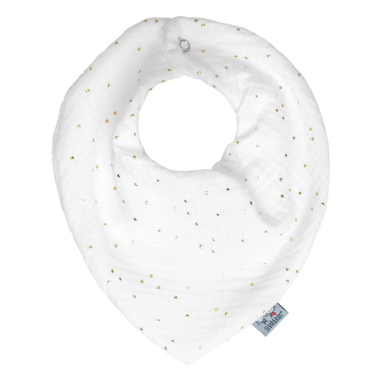 Bavoir Bandana Gaze De Coton Jeanne Blanc À Pois Or