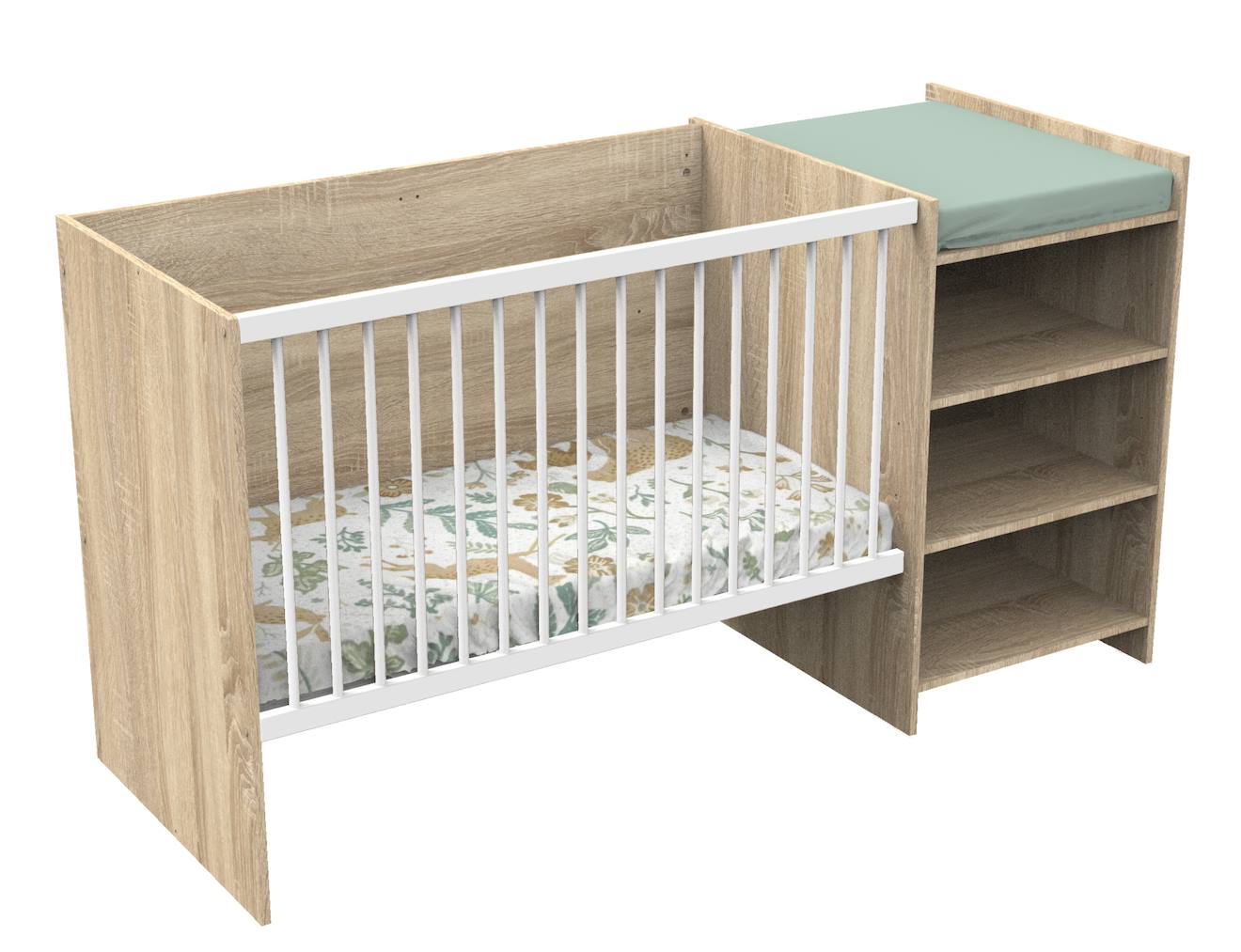 Baby Price - Lit Bébé Combiné Évolutif En Décor Bois Avec Commode À Langer Étagère Marron