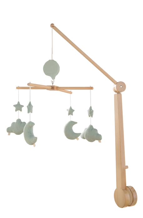 Sauthon - Mobile Musical Bébé En Bois Avec 4 Jouets - Uni Petale Vert