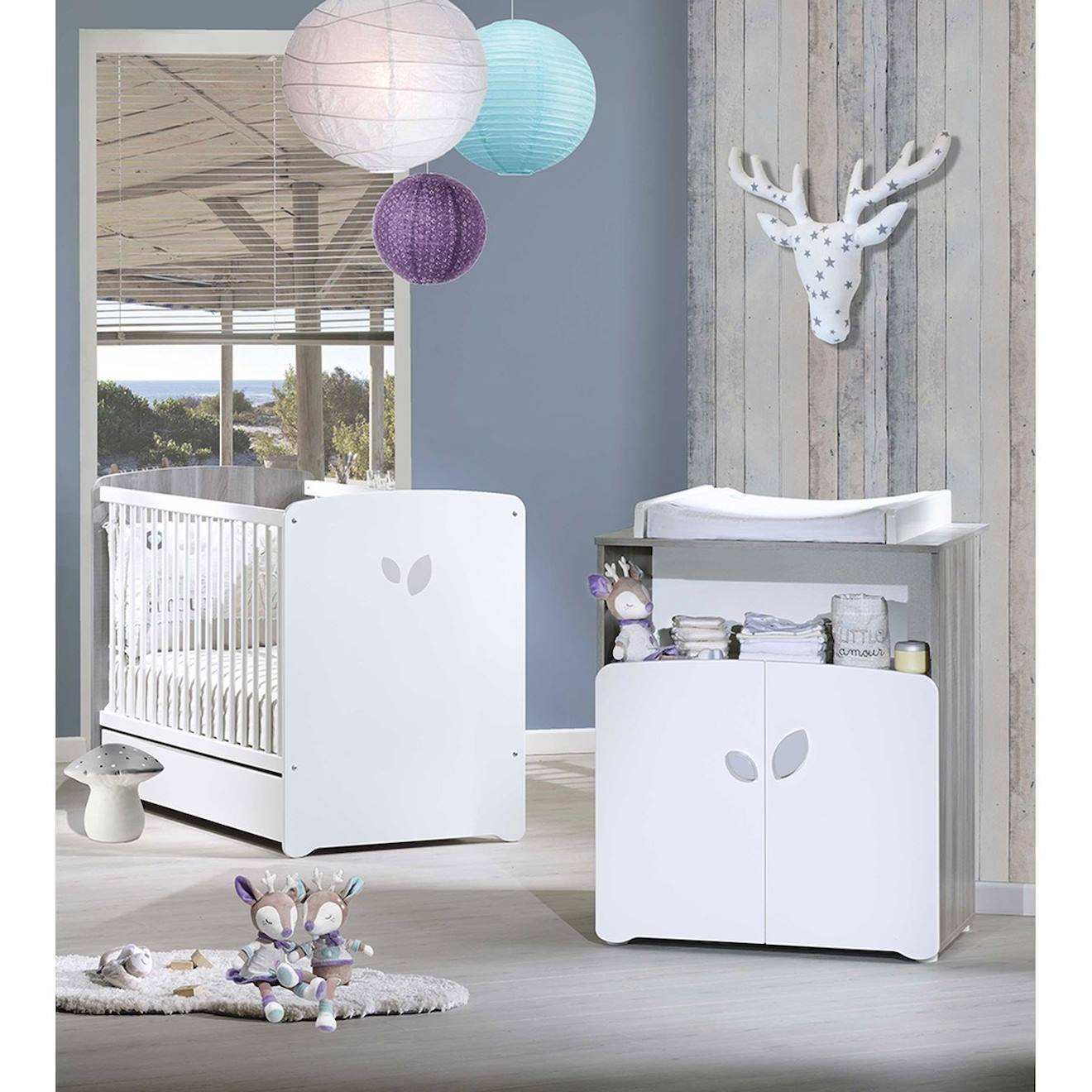 Baby Price - Chambre Duo Lit Et Commode À Langer En Bois Blanc