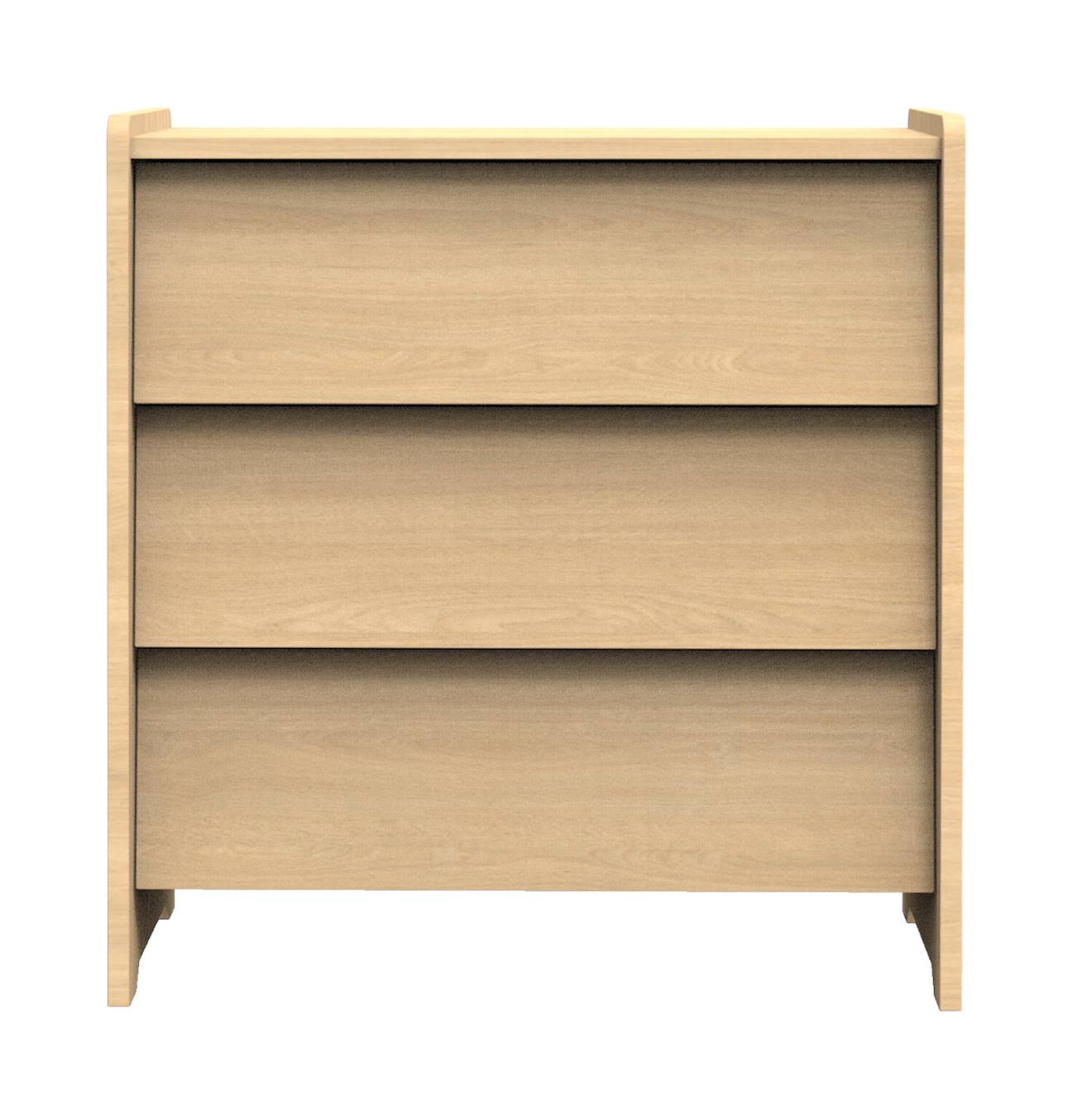 Commode 3 tiroirs façades inclinées en bois décor chêne miel - cannelle marron