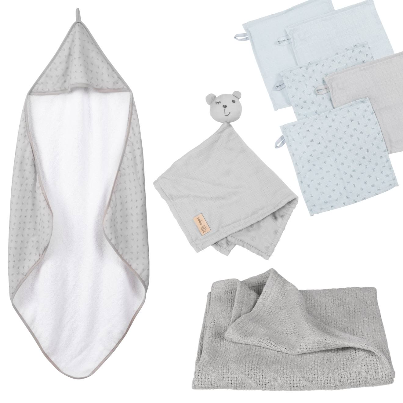Coffret De Bain En Coton Bio Oeko-tex Lil Planet Gris - Bleu / Ourson
