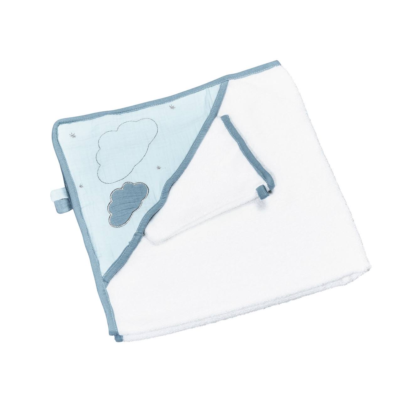 Cape De Bain Et Gant En Coton - Lily Blanc/bleu
