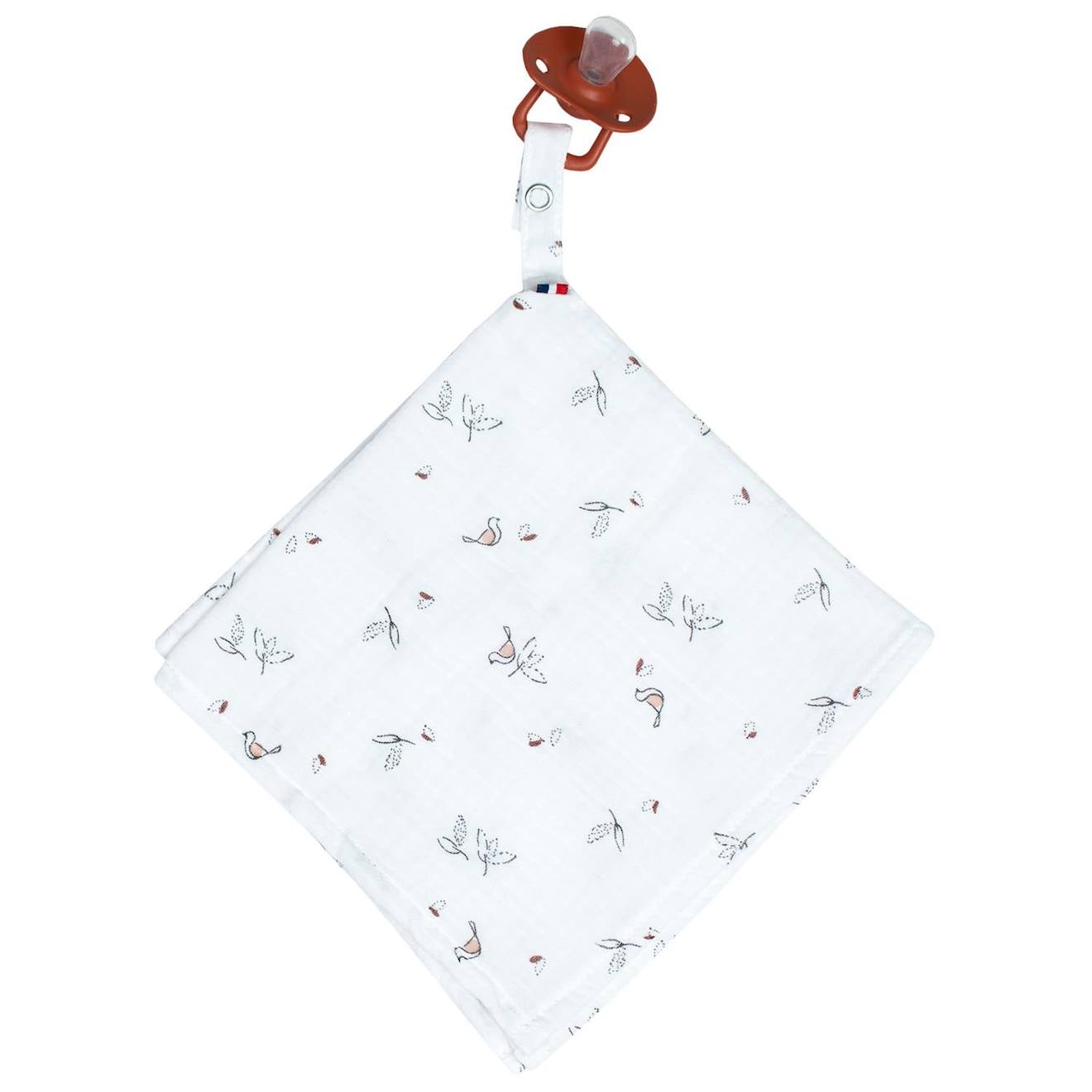 Doudou Lange Attache Tétine En Gaze De Coton Melody Blanc Imprimé Minimaliste