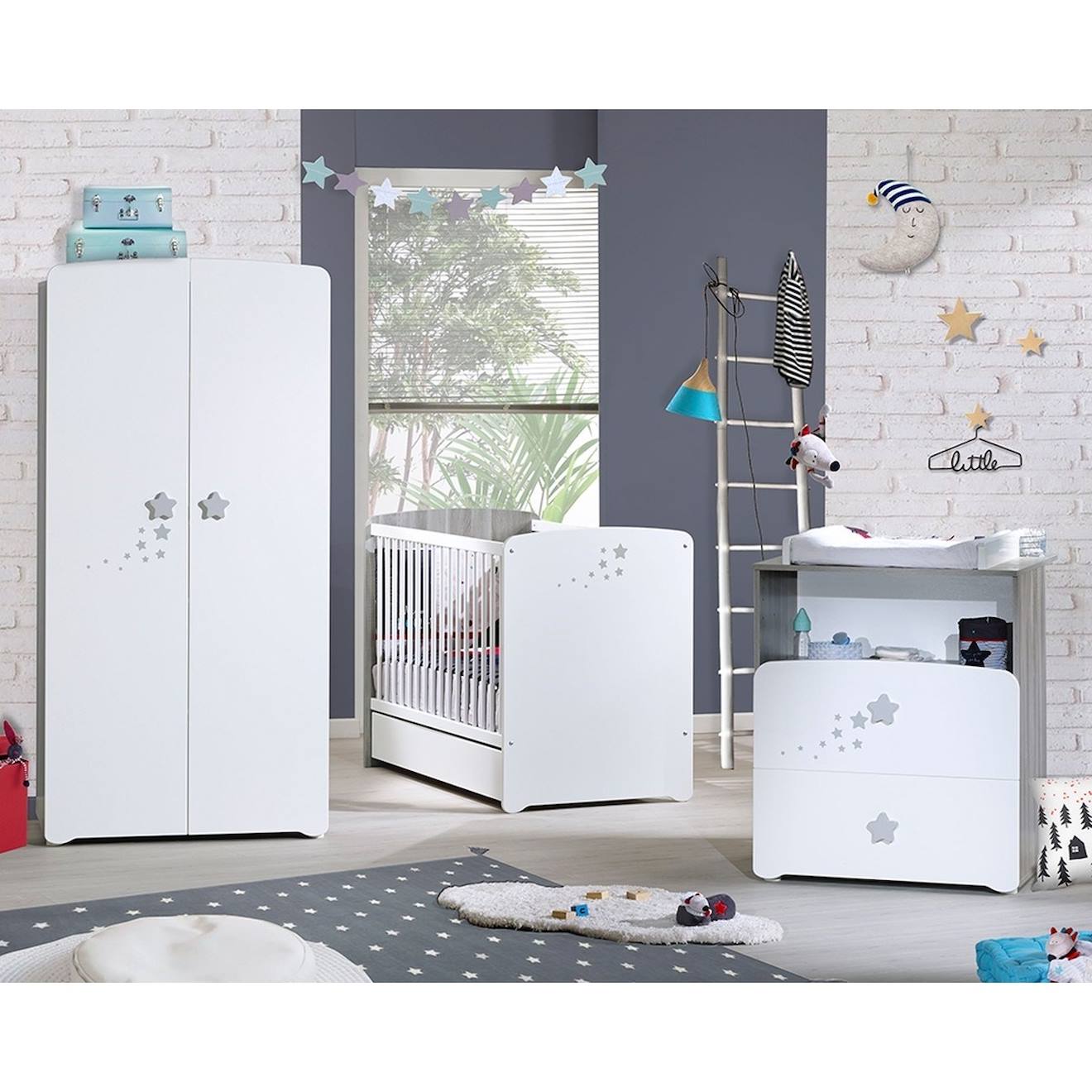 Baby Price - Chambre Trio Lit Et Commode Et Armoire En Bois Blanc