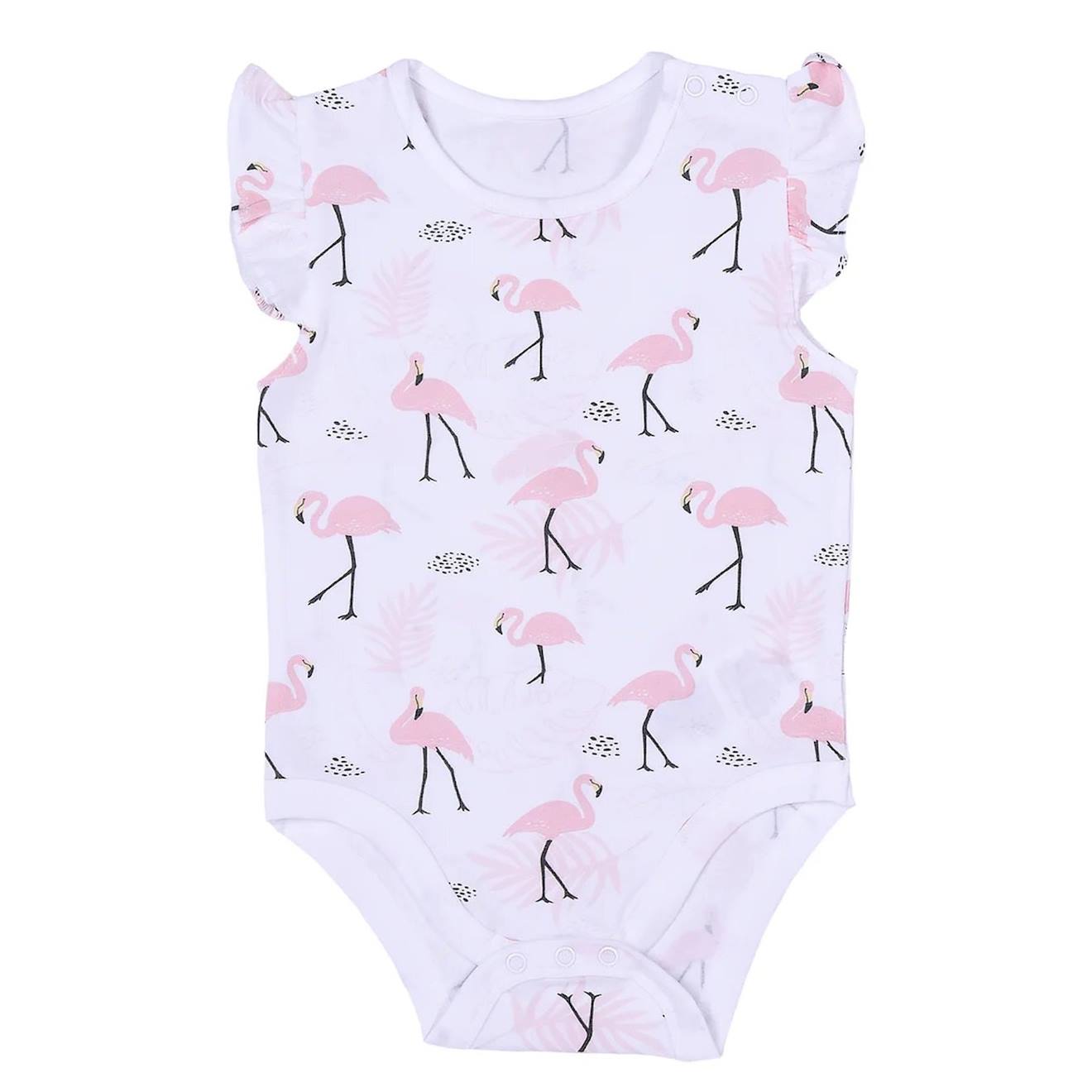 Body Bébé Sans Manches En Coton Bio Flamants Roses Blanc