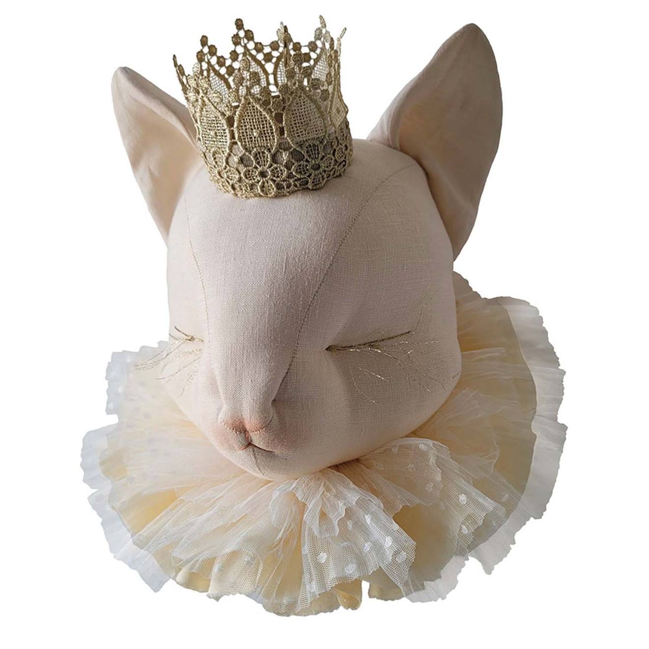 Trophée Mural Enfant Chat Mia Écru