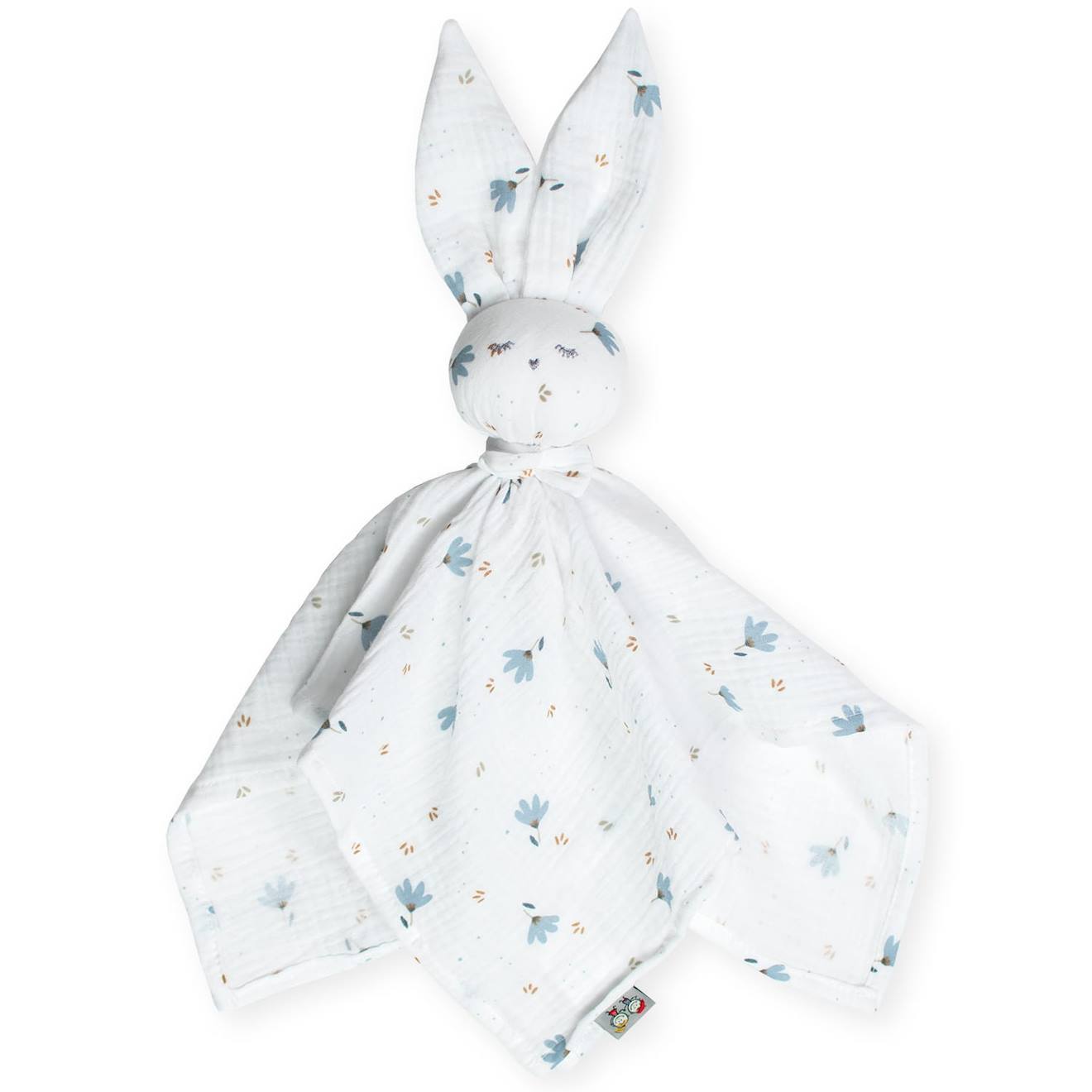 Doudou Plat Lapin Blanc Imprimé Bleuet
