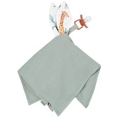 Jouet-Premier âge-Doudou lapin attache tétine en gaze de coton safari