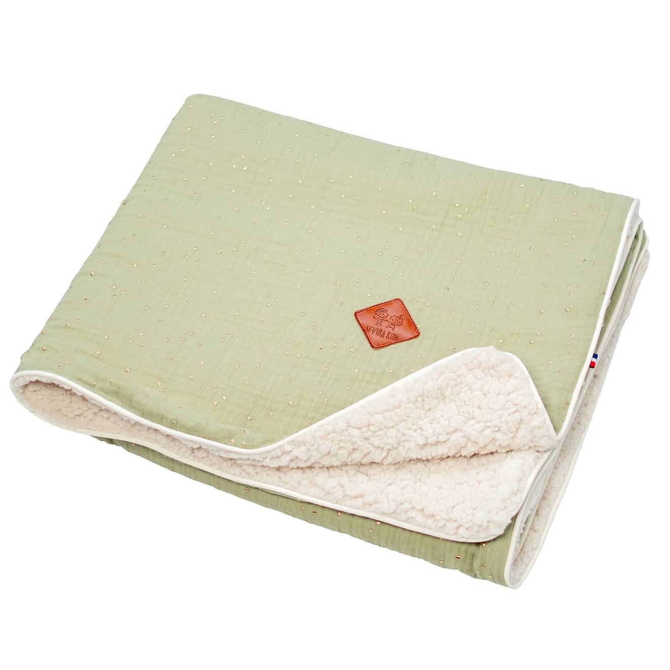 Couverture En Gaze De Coton Et Sherpa Jeanne Vert À Pois Or