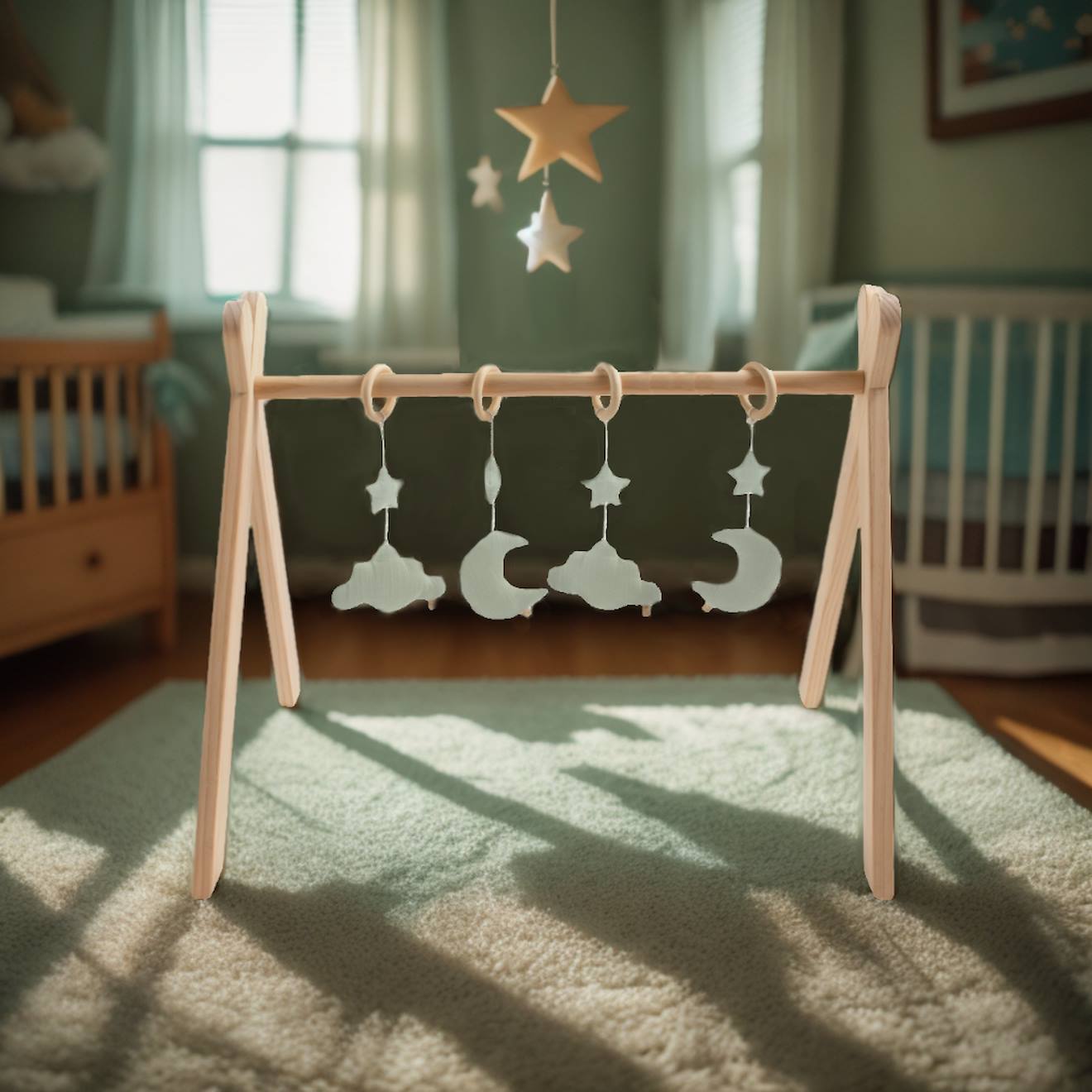 Arche D'éveil Bois Avec 4 Jouets - Uni Sauge Vert (Sauthon) - Image 1