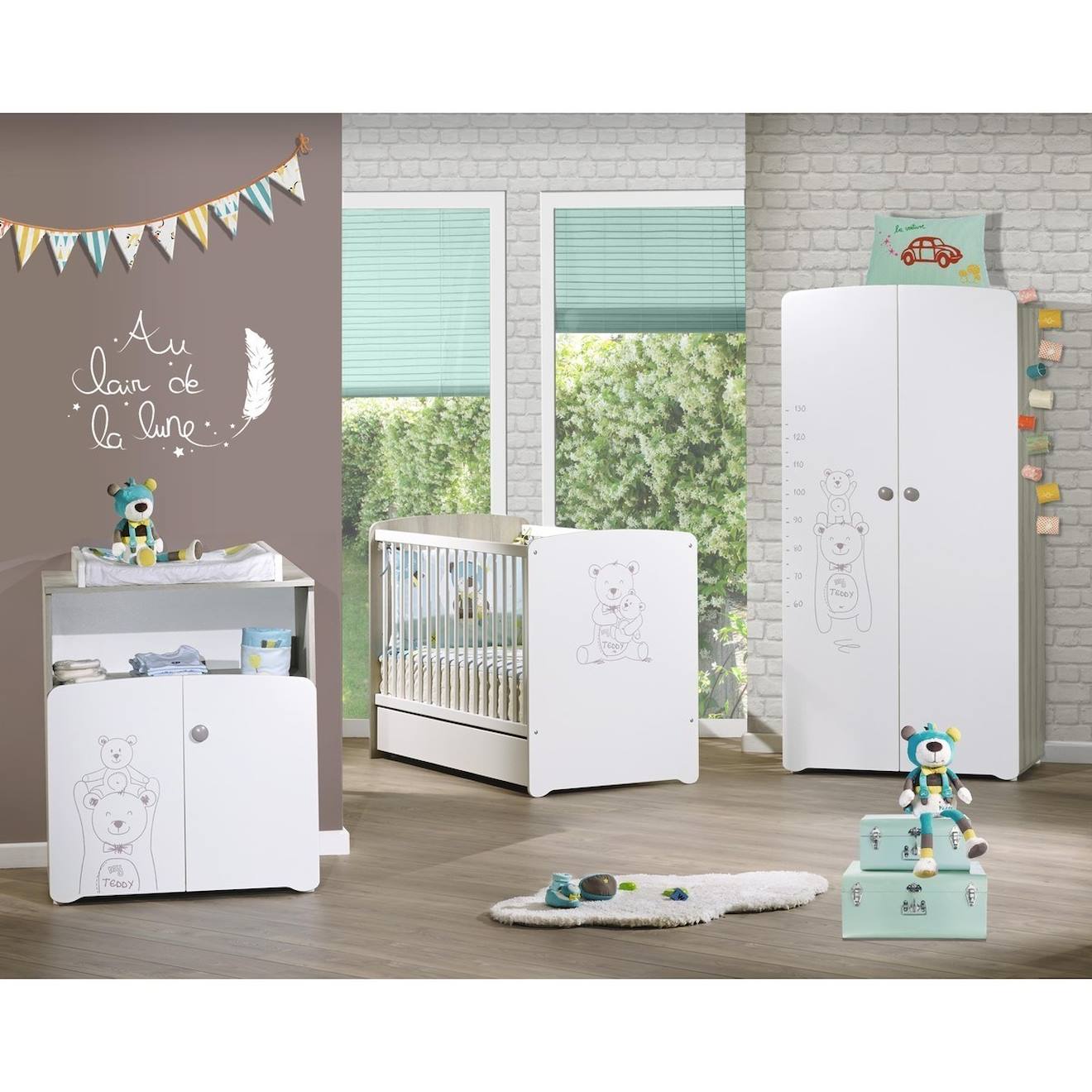 Baby Price - Chambre Trio Lit Et Commode Et Armoire En Bois Blanc