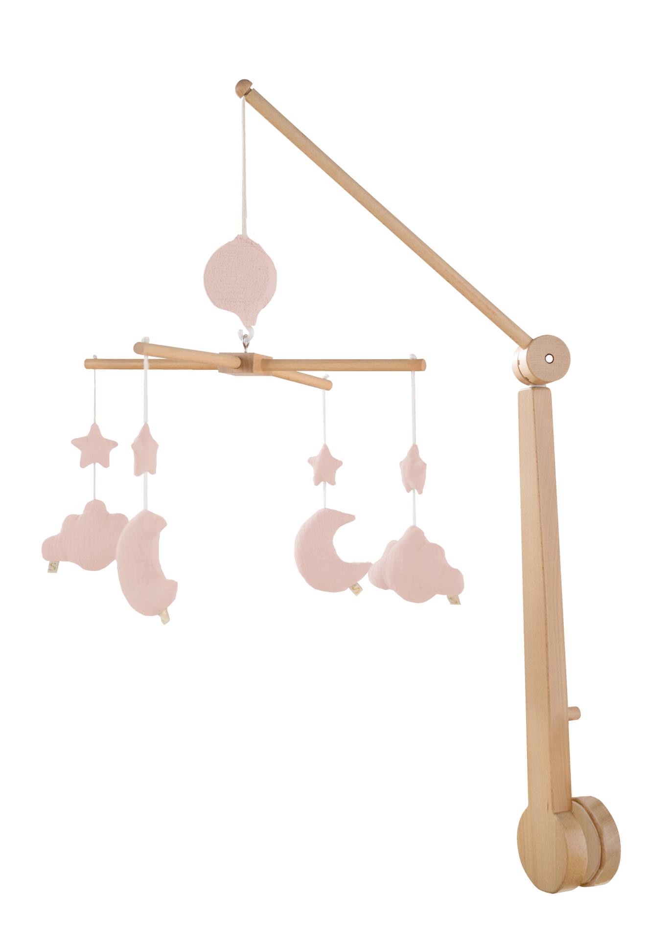 Mobile Musical Bébé En Bois Avec 4 Jouets Rose