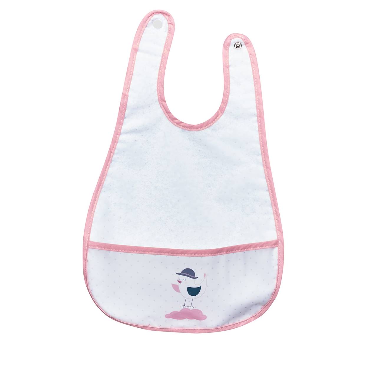 Bavoir Plastifié Avec Récupérateur - Miss Fleur De Lune Rose/blanc