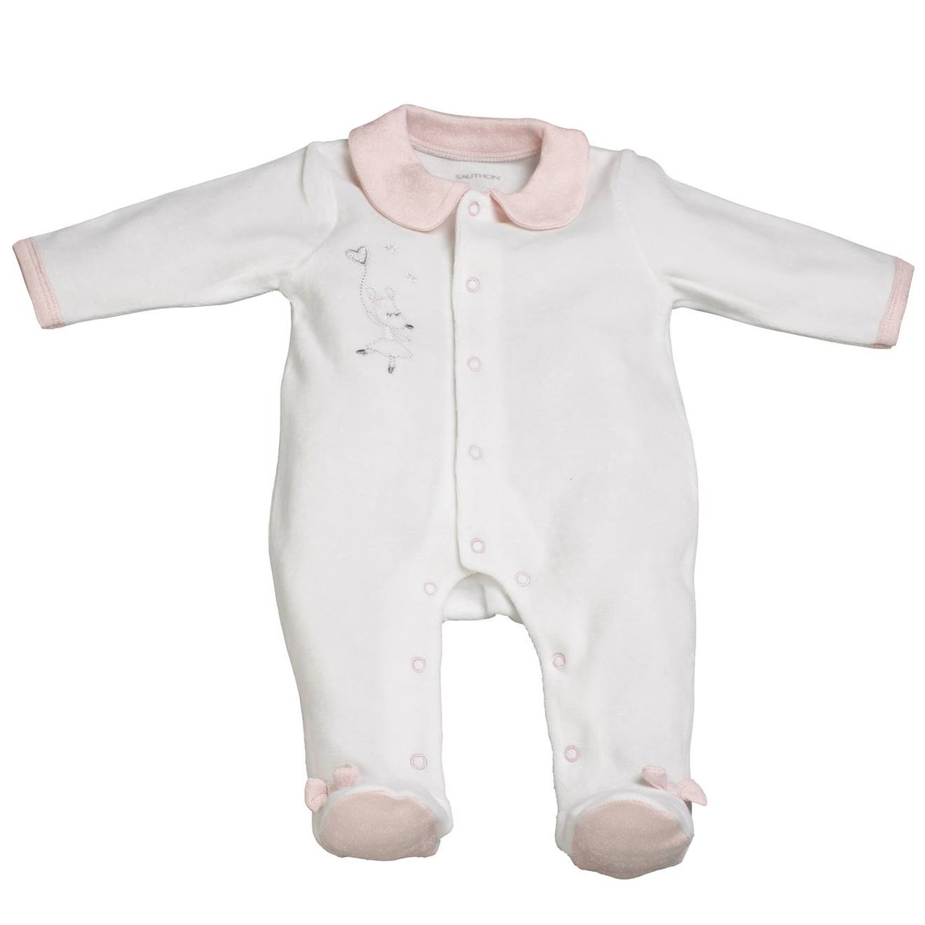Pyjama Bébé À Manches Longues En Velours - Lilibelle Blanc