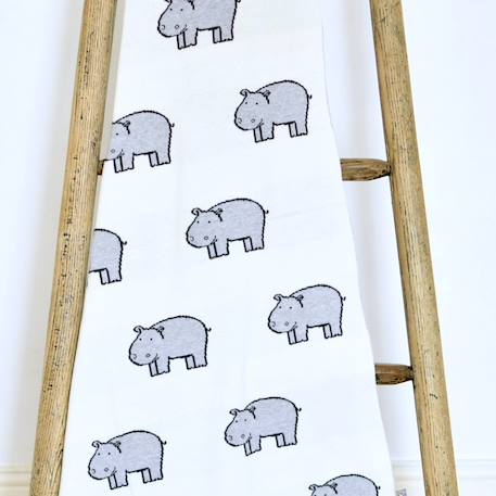 Couverture en coton bio gots Écru, dino+Écru, hippo+Écru, motifs bleu+Gris, champi+Gris, chatons+Gris, flammant rose+Gris, licorne+Multicolore, toucan+Rose, chat 12 - vertbaudet enfant 