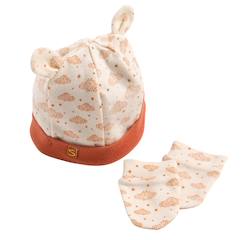 -Lot bonnet et moufles bébé en coton - orsino