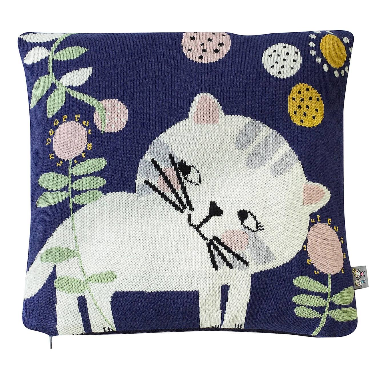 Taie De Coussin En Coton Biologique Bleu, Chaton