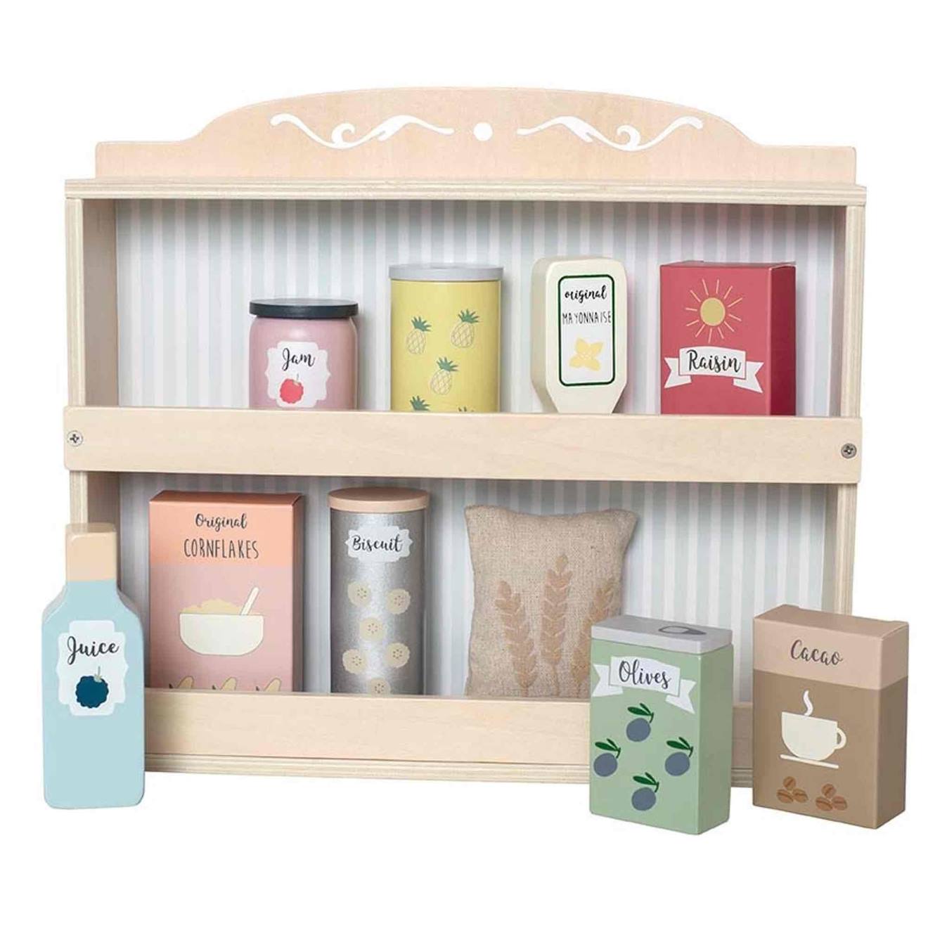 Jouet En Bois - Etagère Avec Épicerie Gris