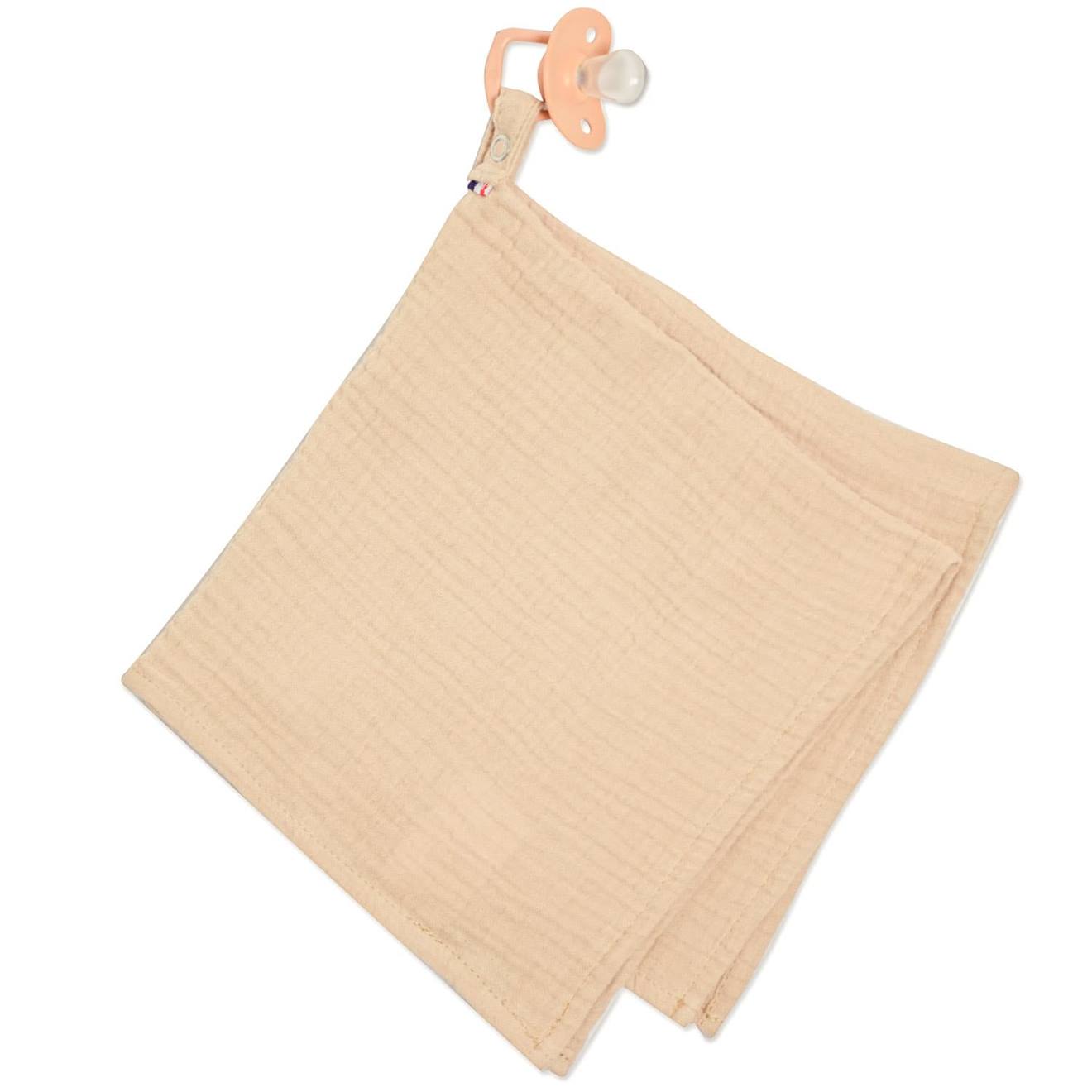 Doudou Lange Attache Tétine En Gaze De Coton Jeanne Biscuit
