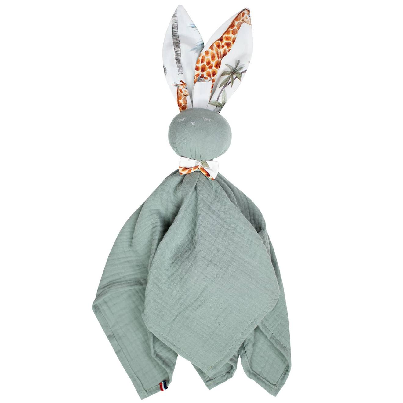 Doudou Lapin En Gaze De Coton Safari Vert