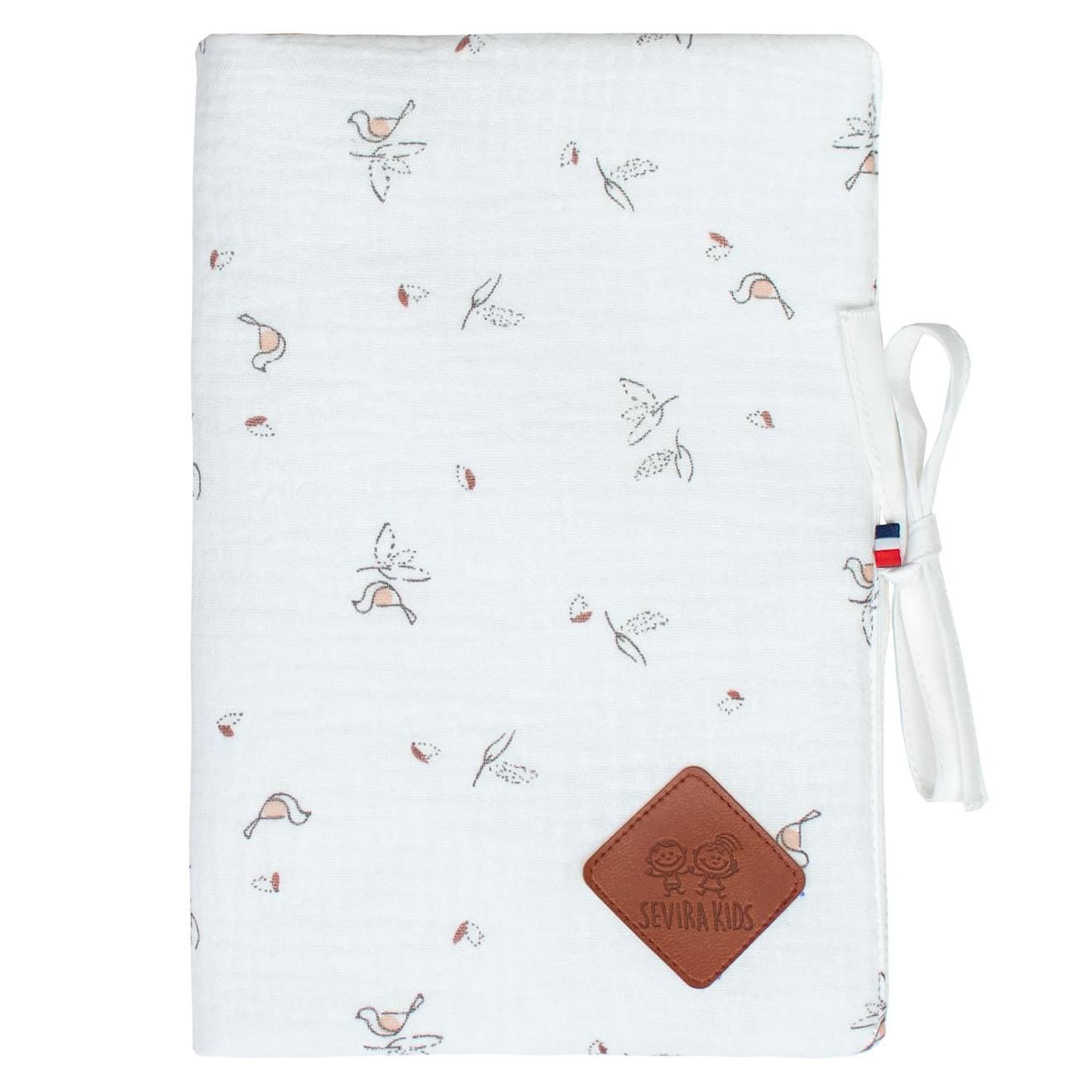 Protège Carnet De Santé Bébé En Gaze De Coton Melody Blanc Imprimé Minimaliste