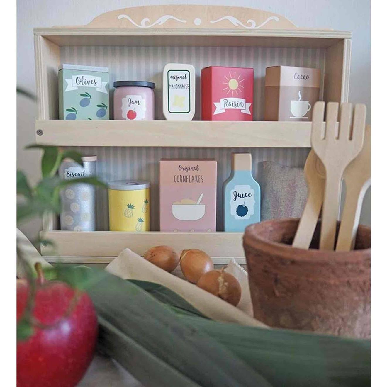 Jouet En Bois - Etagère Avec Épicerie Gris (Jabadabado) - Image 3