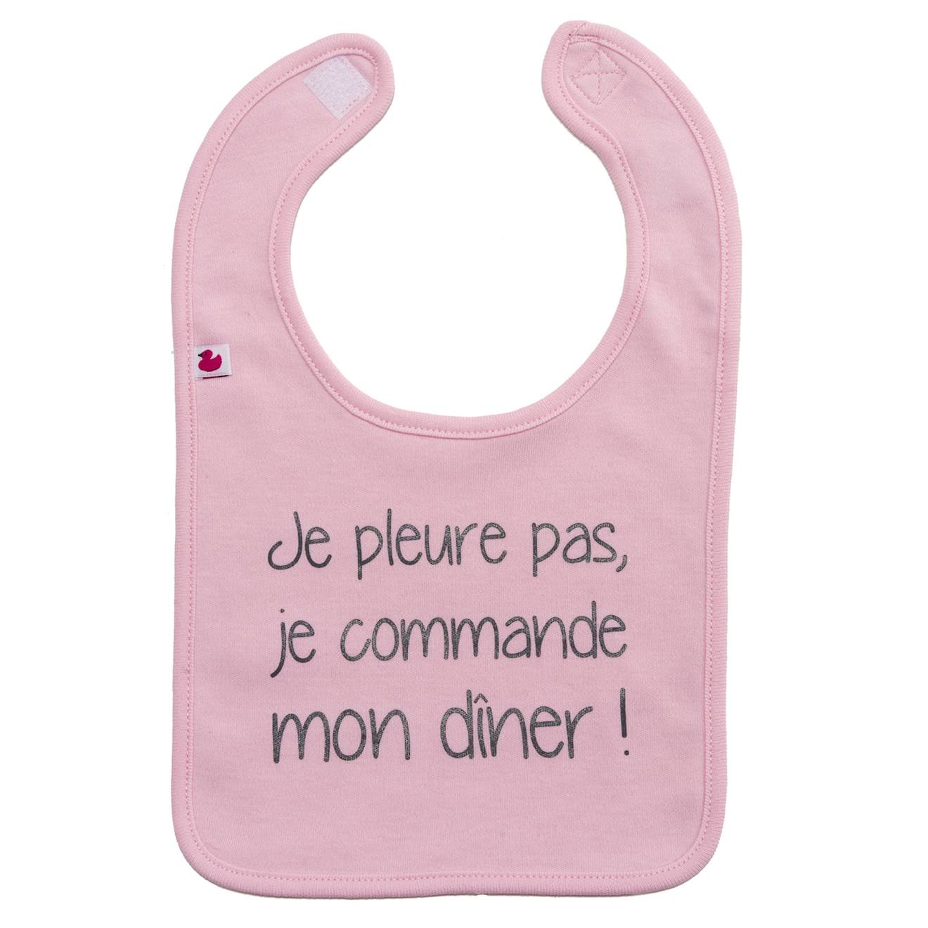 Bavoir Bébé Personnalisé - Je Pleure Pas Je Commande Mon Dîner Rose