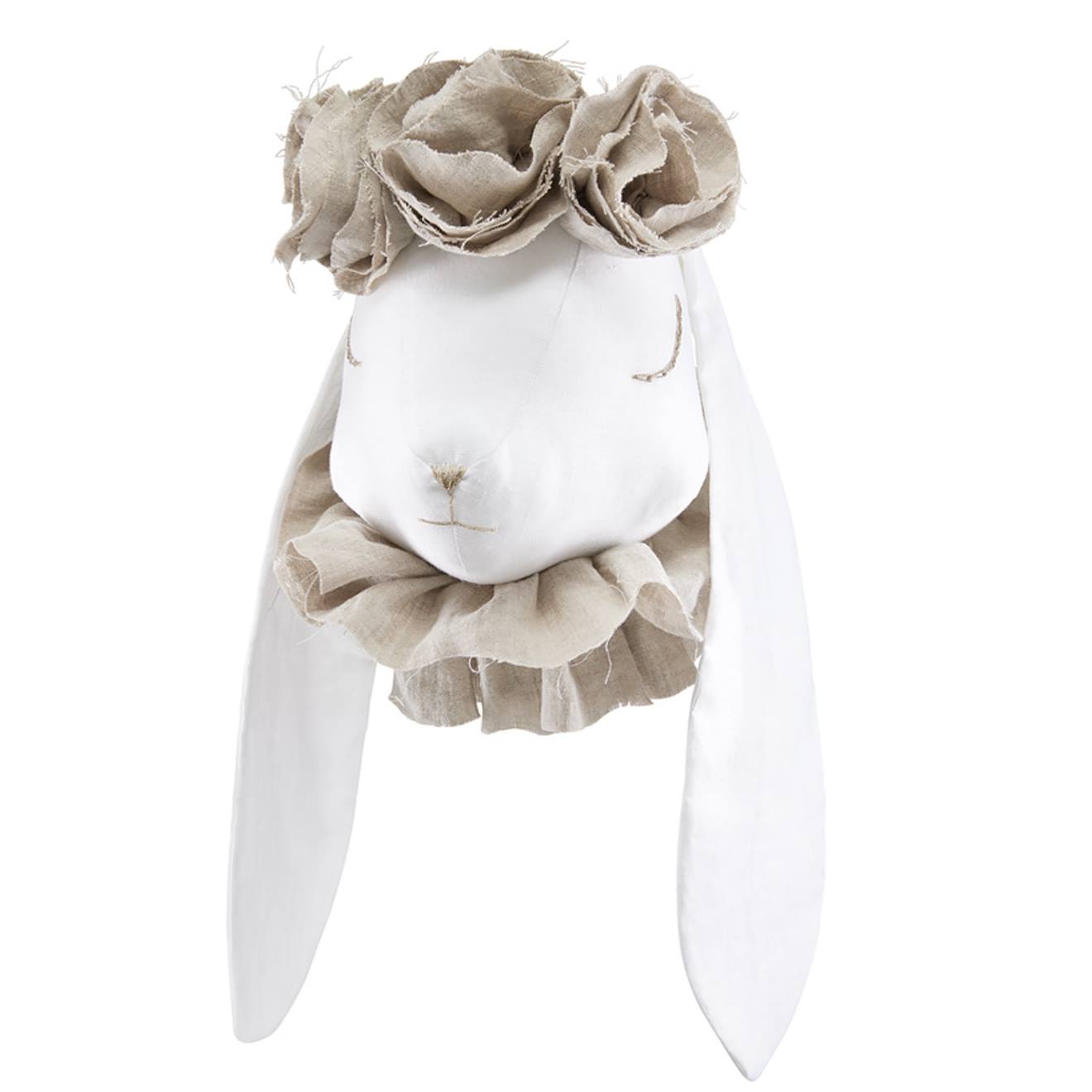 Sevira kids - Trophée Mural Enfant En Lin Madame Lapin Beige, Mme Lapine