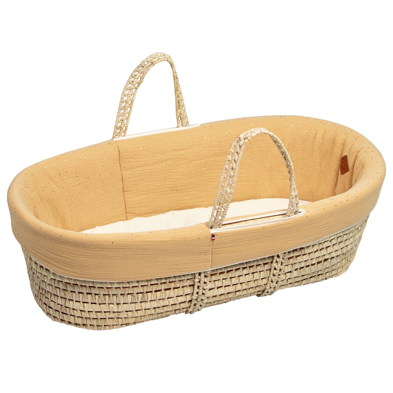 Couffin Bébé Avec Matelas Habillage Et Drap Housse Pois Dorés Camel À Pois Or