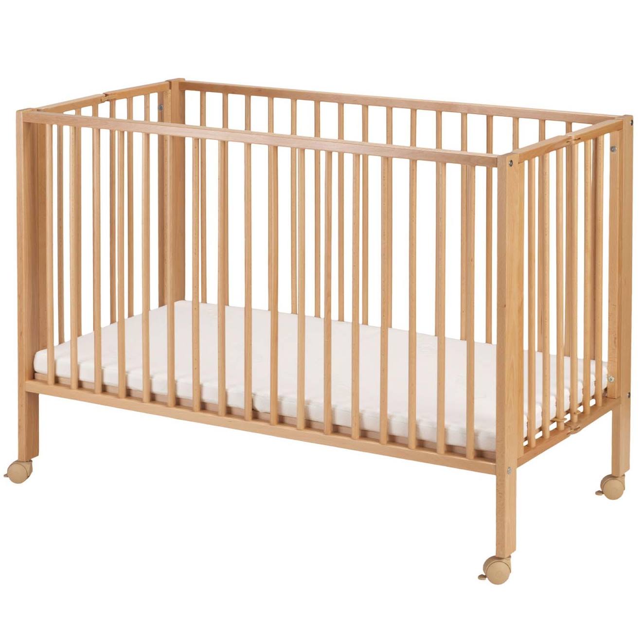 Lit Pour Enfant À Barreaux Pliable Avec Matelas Bois Naturel