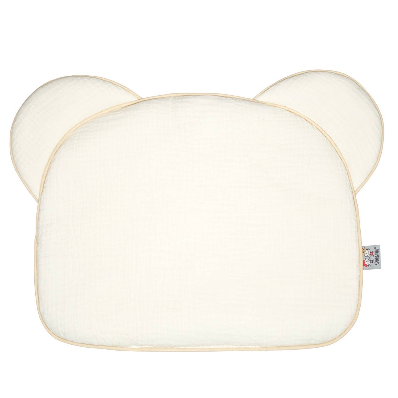Oreiller Bébé Plat Ourson En Gaze De Coton Jeanne Écru