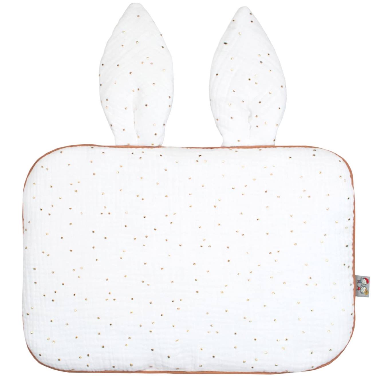 Oreiller Plat Lapin En Gaze De Coton Jeanne Blanc À Pois Or