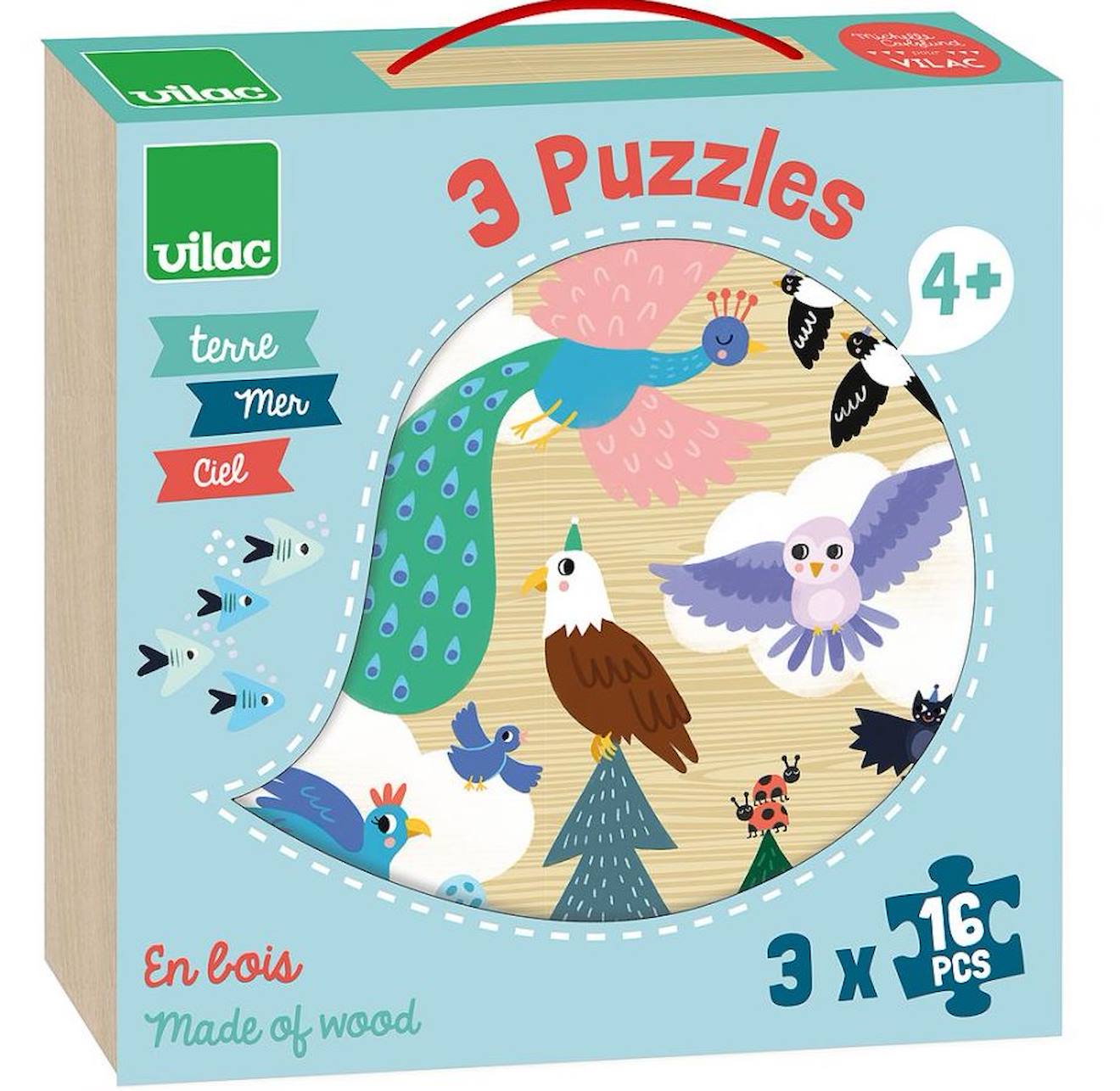 Vilac - 3 Puzzles Terre Mer Ciel Bleu