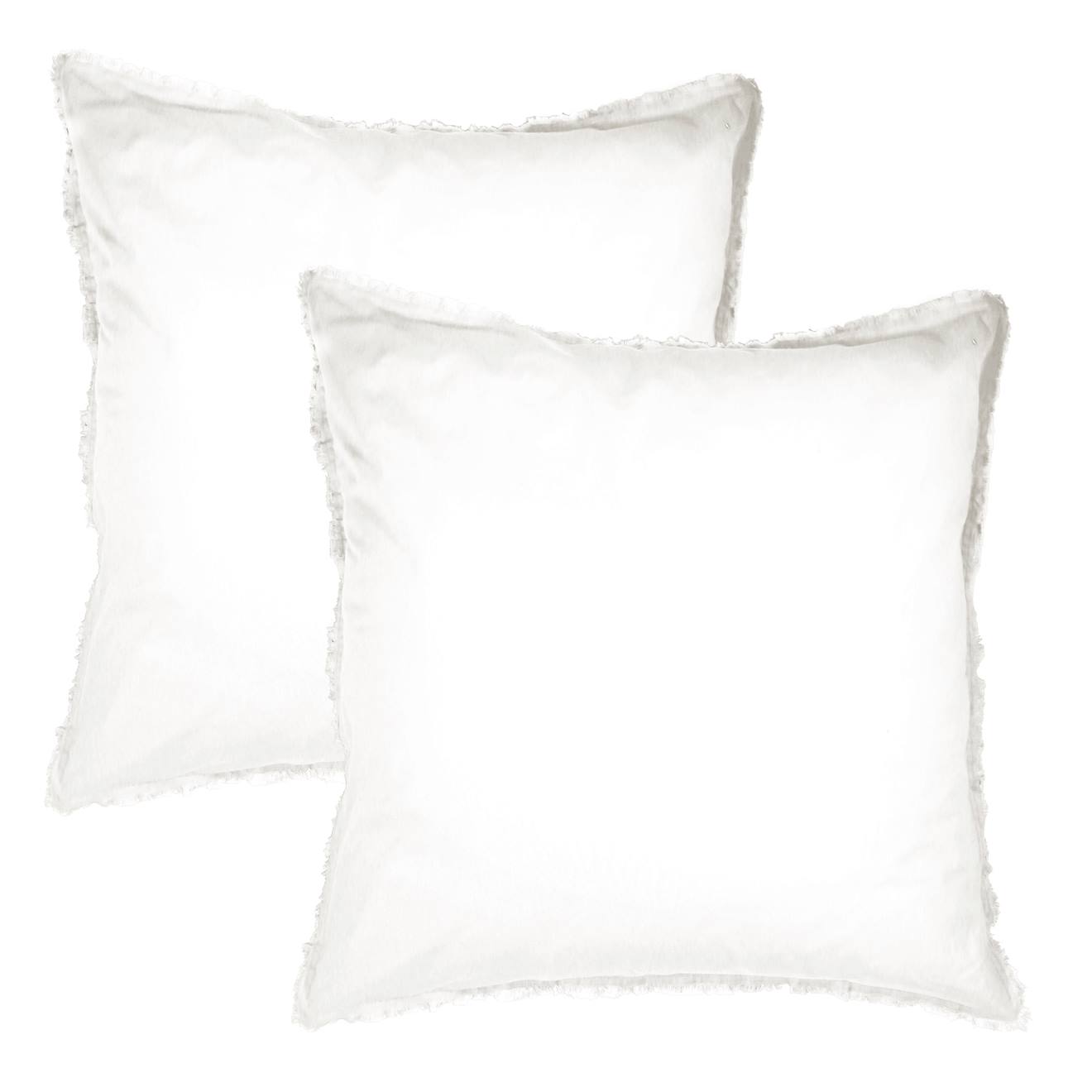 Set De 2 Taies D'oreiller Unies À Franges, Coton Lavé Blanc
